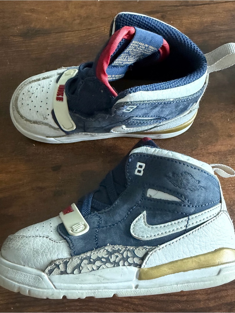 Nike Air Jordan Toddler Size 8C Navy White Red Gold High Top Sneakers